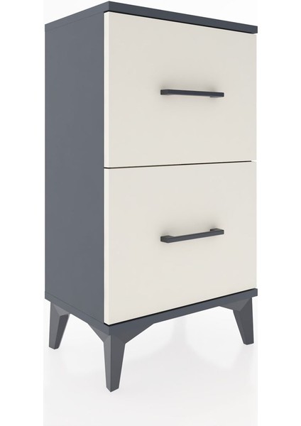 Arges Komodin Tek Raflı 2 Çekmeceli 44X30X80 Antrasit-Aytaşı fırsatları