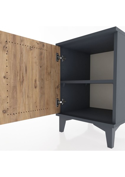 Hyperion Komodin Tek Raflı Tek Kapaklı 44X44X64 Antrasit-Çam indirimleri