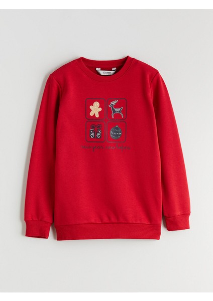 Yeni Sezon Bisiklet Yaka Yılbaşı Temalı Erkek Çocuk Sweatshirt