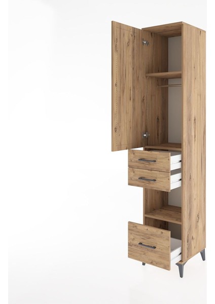 Hyperion Dolap 3 Raflı 3 Çekmeceli Tek Askılı 44X44X221 Çam-Çam fırsatları