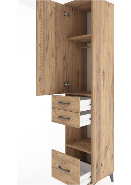 Hyperion Dolap 3 Raflı 3 Çekmeceli Tek Askılı 44X44X221 Çam-Çam indirimleri