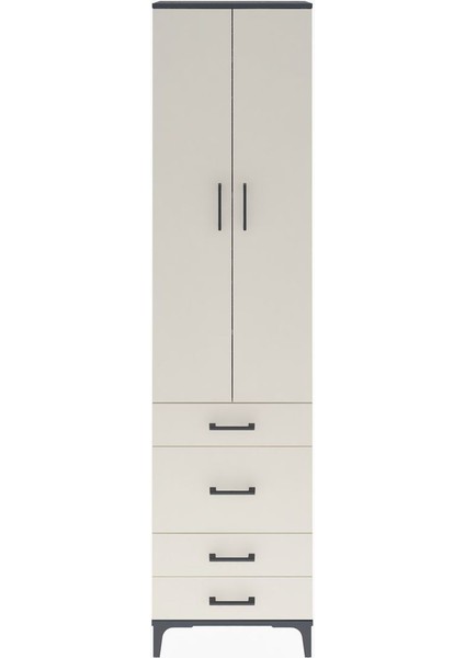 Arges Dolap 4 Raflı 4 Çekmeceli 2 Kapaklı 60X30X243 Antrasit-Aytaşı