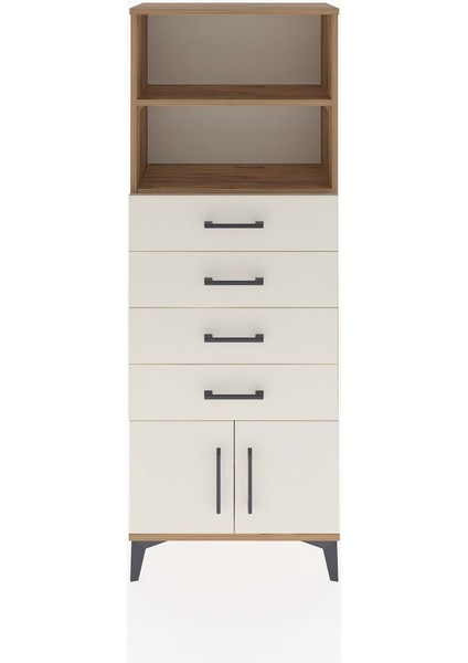 Arges Dolap 2 Raflı 4 Çekmeceli 2 Kapaklı 60X30X163 Çam-Aytaşı