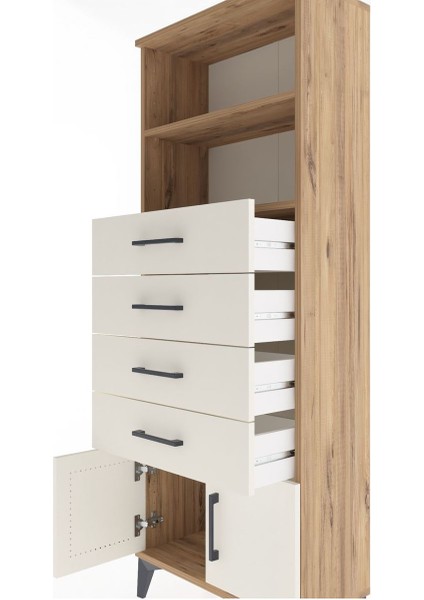 Arges Dolap 2 Raflı 4 Çekmeceli 2 Kapaklı 60X30X163 Çam-Aytaşı indirimleri