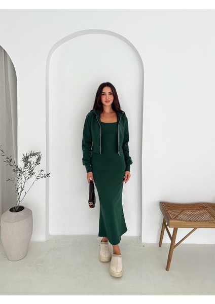 Iki Iplik Crop Sweat ve Uzun Elbise Takım