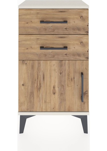 Arges Komodin Tek Raflı 2 Çekmeceli Tek Kapaklı 44X30X80 Aytaşı-Çam
