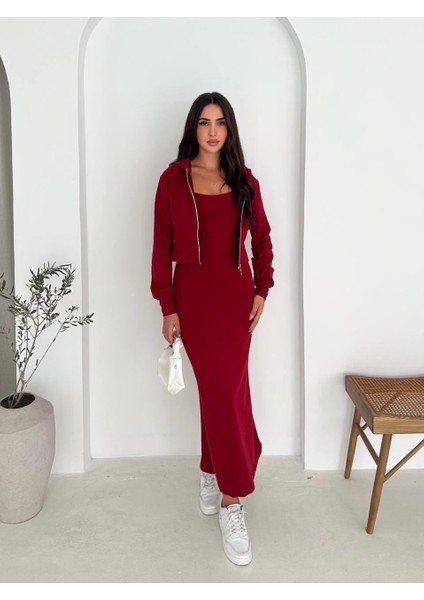 Iki Iplik Crop Sweat ve Uzun Elbise Takım