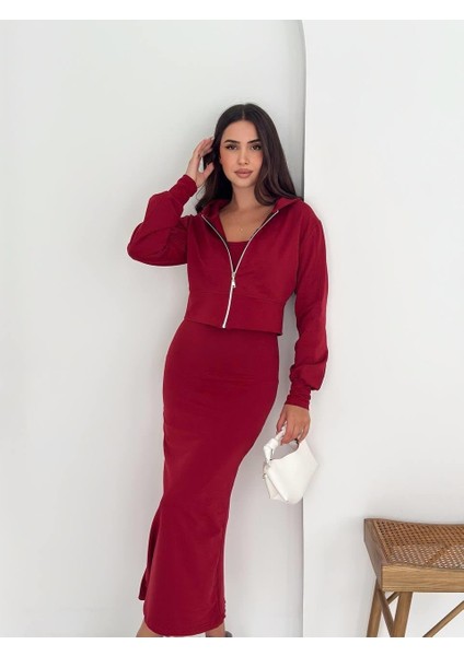Iki Iplik Crop Sweat ve Uzun Elbise Takım modelleri