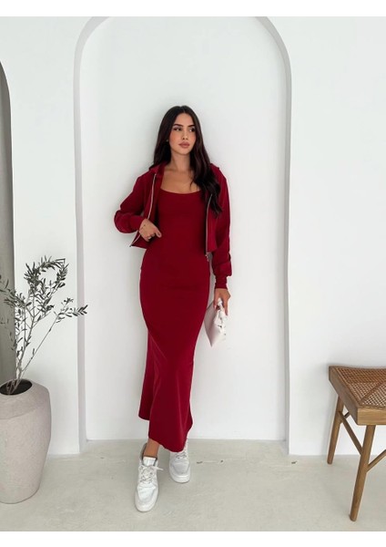 Iki Iplik Crop Sweat ve Uzun Elbise Takım fırsatları