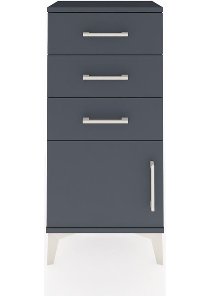 Arges Komodin 3 Çekmeceli Tek Kapaklı 44X30X96 Antrasit-Antrasit