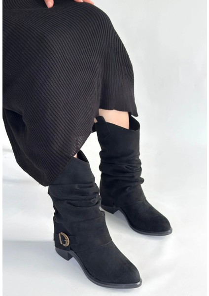 Canty Siyah Süet Körüklü Topuklu Çizme modelleri