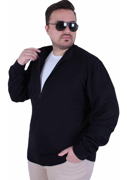 Mocgrande Erkek Büyük Beden Fermuarlı Hırka 23754 Sıyah