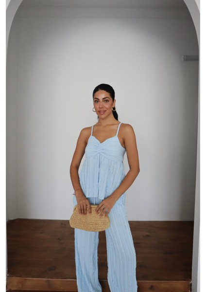 Fitil Desenli Askılı Bluz & Pantolon Ikili Takım indirimleri