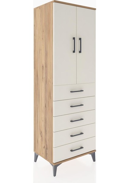 Hyperion Dolap 2 Raflı 5 Çekmeceli 2 Kapaklı 60X44X182 Çam-Aytaşı fiyatları
