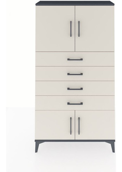 Arges Dolap 2 Raflı 4 Çekmeceli 4 Kapaklı 88X30X163 Antrasit-Aytaşı