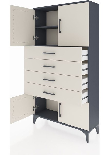 Arges Dolap 2 Raflı 4 Çekmeceli 4 Kapaklı 88X30X163 Antrasit-Aytaşı fırsatları