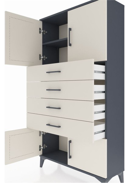 Arges Dolap 2 Raflı 4 Çekmeceli 4 Kapaklı 88X30X163 Antrasit-Aytaşı indirimleri