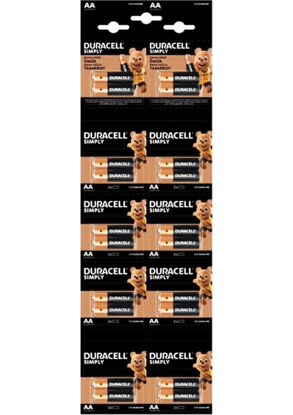 Duracell 20'li Kartela 1.5 V Alkalin Aa Kalem Pil