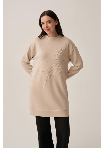 Taş-Yumuşak Dokulu Nakışlı Sweatshirt indirimleri