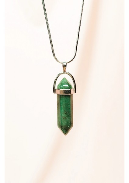 Aventurin Doğal Taşı Zincirli El Yapımı Tasarımlı Kolye Uç: 3,5 cm Zincir: 20 cm Kutulu