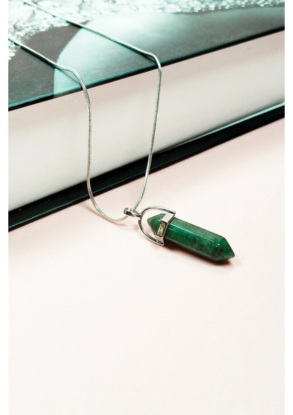 Aventurin Doğal Taşı Zincirli El Yapımı Tasarımlı Kolye Uç: 3,5 cm Zincir: 20 cm Kutulu modelleri