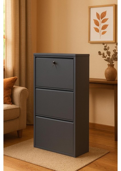 3'lü Kilitli Antrasit Metal Ayakkabılık