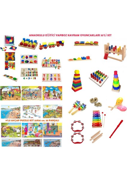 Ahşap Kavram Oyuncakları Puzzle Montessori Eğitim Seti 35 Adet