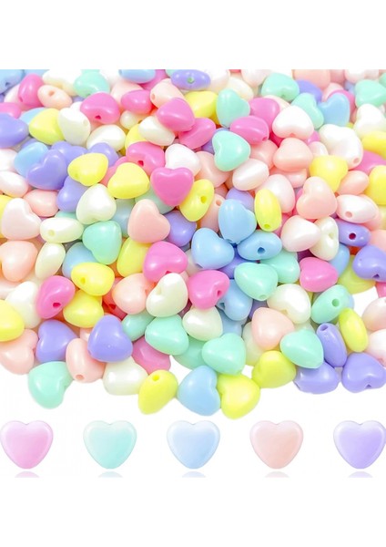 20 gr (100 Adet) Şeker Rengi Akrilik Kalp Boncuklar Renkli Karışık Plastik Pastel Boncuklar Ara Boncuk Kalp Şekilli Kolye Bilezik Için fırsatları