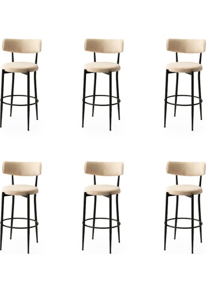 6 Adet Gözde Sandalye Bukle Kumaş Siyah Metal Iskelet