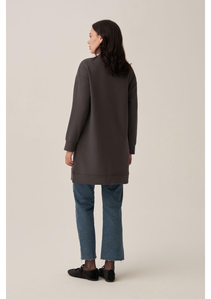 Antrasit-Yumuşak Dokulu Nakışlı Sweatshirt modelleri