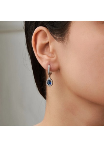 925 Ayar Rodyum Kaplama Damla Safir Taşlı Gümüş Küpe fiyatları