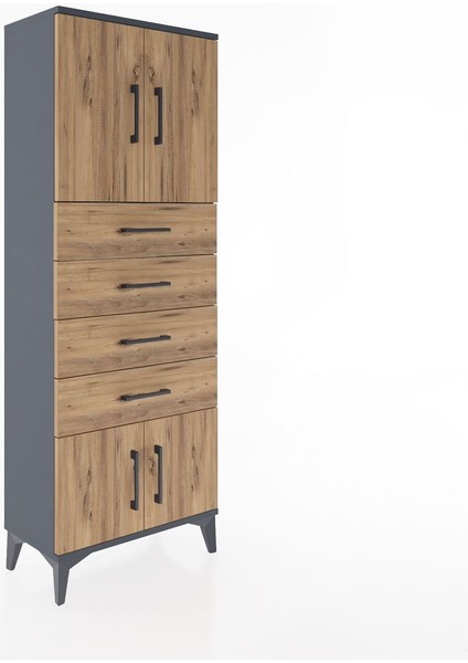 Arges Dolap 2 Raflı 4 Çekmeceli 4 Kapaklı 60X30X163 Antrasit-Çam fiyatları