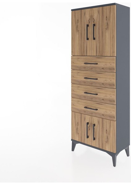 Arges Dolap 2 Raflı 4 Çekmeceli 4 Kapaklı 60X30X163 Antrasit-Çam modelleri