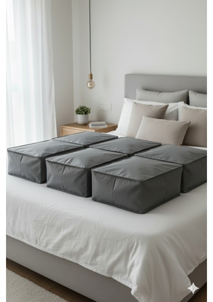 6'lı Gri Büyük Baza Altı & Çekyat Tipi Tela Hurç 65X45X22 cm – Fermuarlı Saklama ve Düzenleme Hurcu