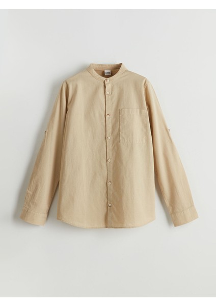 Yeni Sezon Hakim Yaka Keten Karışımlı Erkek Çocuk Gömlek