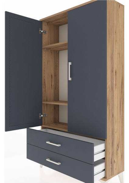 Arges Dolap 3 Raflı 2 Çekmeceli 2 Kapaklı 88X30X163 Çam-Antrasit indirimleri