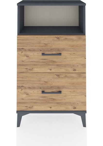 Arges Komodin Tek Raflı 2 Çekmeceli 60X30X106 Antrasit-Çam fiyatları