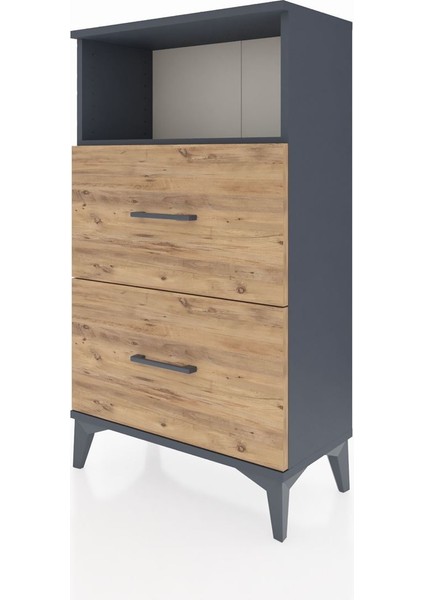 Arges Komodin Tek Raflı 2 Çekmeceli 60X30X106 Antrasit-Çam indirimleri