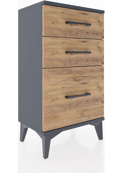 Arges Komodin 3 Çekmeceli 44X30X80 Antrasit-Çam modelleri