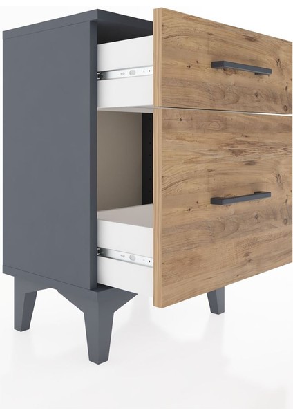 Arges Komodin 2 Çekmeceli 44X30X64 Antrasit-Çam fırsatları