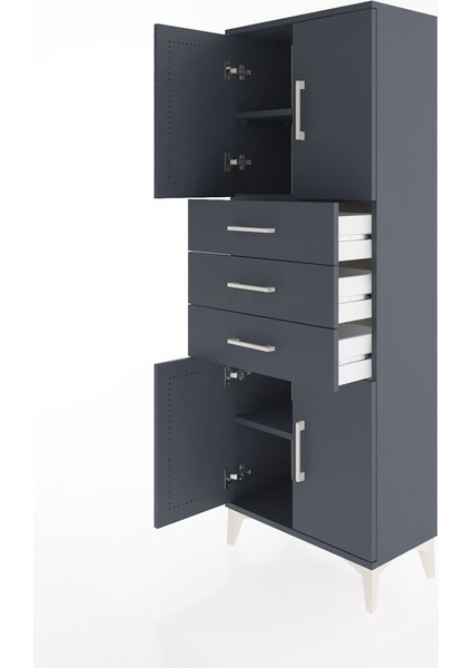 Arges Dolap 3 Raflı 3 Çekmeceli 4 Kapaklı 60X30X163 Antrasit-Antrasit fırsatları