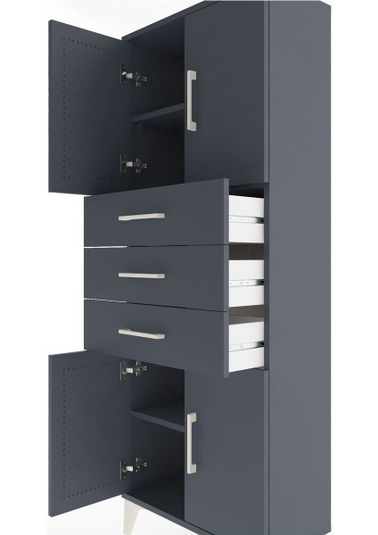 Arges Dolap 3 Raflı 3 Çekmeceli 4 Kapaklı 60X30X163 Antrasit-Antrasit indirimleri