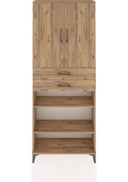 Arges Dolap 5 Raflı 2 Çekmeceli 2 Kapaklı 88X30X221 Çam-Çam