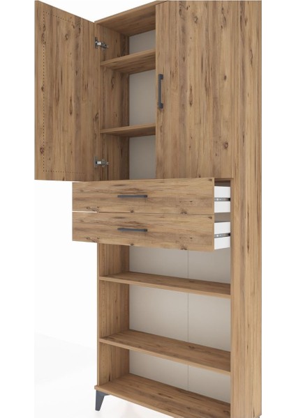 Arges Dolap 5 Raflı 2 Çekmeceli 2 Kapaklı 88X30X221 Çam-Çam indirimleri