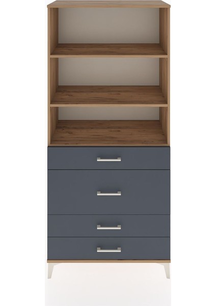 Hyperion Dolap 3 Raflı 4 Çekmeceli 88X44X195 Çam-Antrasit