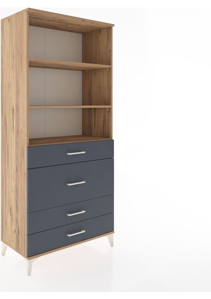 Hyperion Dolap 3 Raflı 4 Çekmeceli 88X44X195 Çam-Antrasit fiyatları