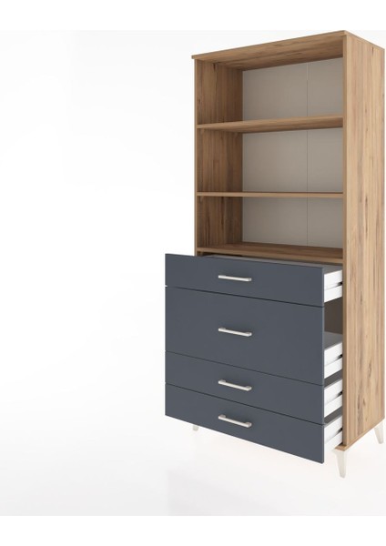 Hyperion Dolap 3 Raflı 4 Çekmeceli 88X44X195 Çam-Antrasit fırsatları