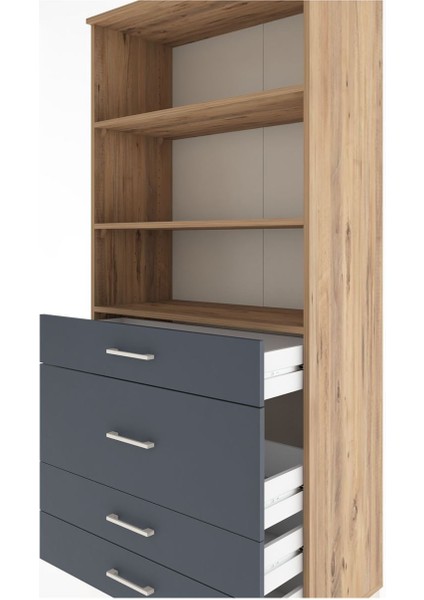 Hyperion Dolap 3 Raflı 4 Çekmeceli 88X44X195 Çam-Antrasit indirimleri