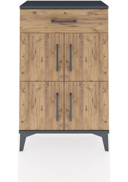 Arges Komodin Tek Raflı Tek Çekmeceli 4 Kapaklı 60X30X96 Antrasit-Çam