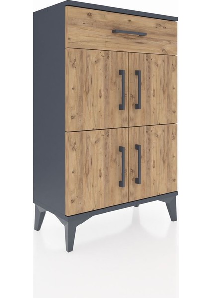 Arges Komodin Tek Raflı Tek Çekmeceli 4 Kapaklı 60X30X96 Antrasit-Çam fiyatları